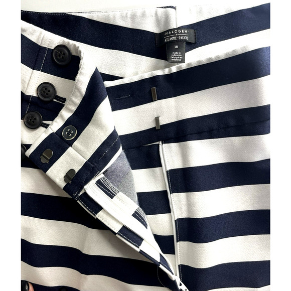 Halogen x Atlantic Pacific Blue White Nautical Stripe Sailor Pants Sz 16 Stretch - Picture 9 of 12